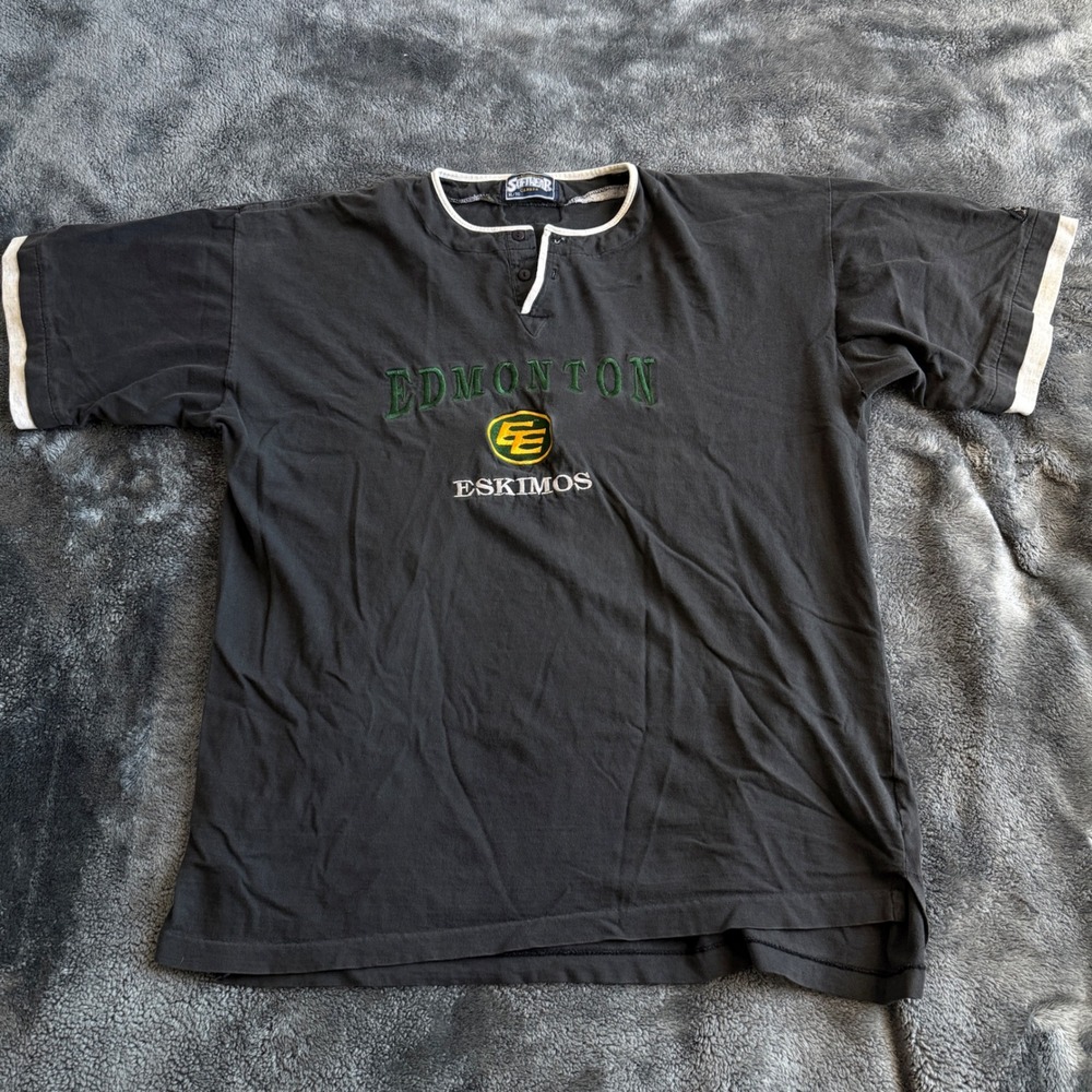 Vintage Edmonton Eskimos CFL Henley T-Shirt Athletics Softwear Canada Mens XL - Picture 1 of 7